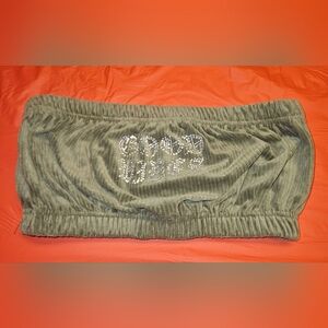 Justify Good Vibes Olive Green Tube Top w/Rhinestone Design Ribbed Velour szM/L